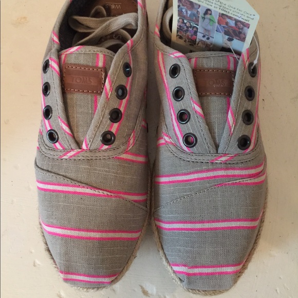 Toms Pink Washed Stripe Rope Sneakers Cordones 6.5 - Picture 2 of 4